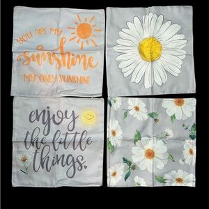 New 4- 17 X 17 Yellow, white and Grey throw Pillow Covers Zipper Daisy Sunflower